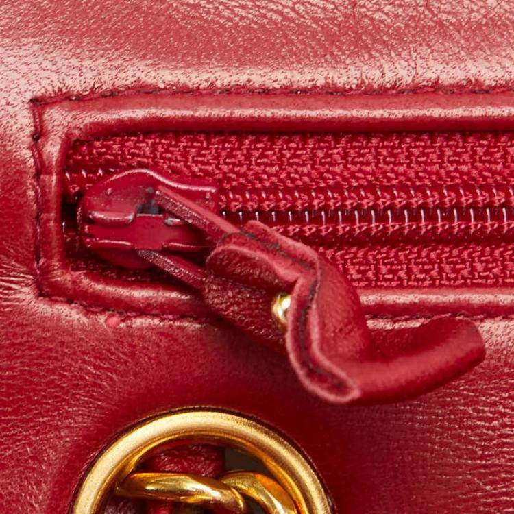 Pre Owned Chanel Matelasse 23 Double Flap Coco Mark Chain Shoulder Bag In Red Lambskin