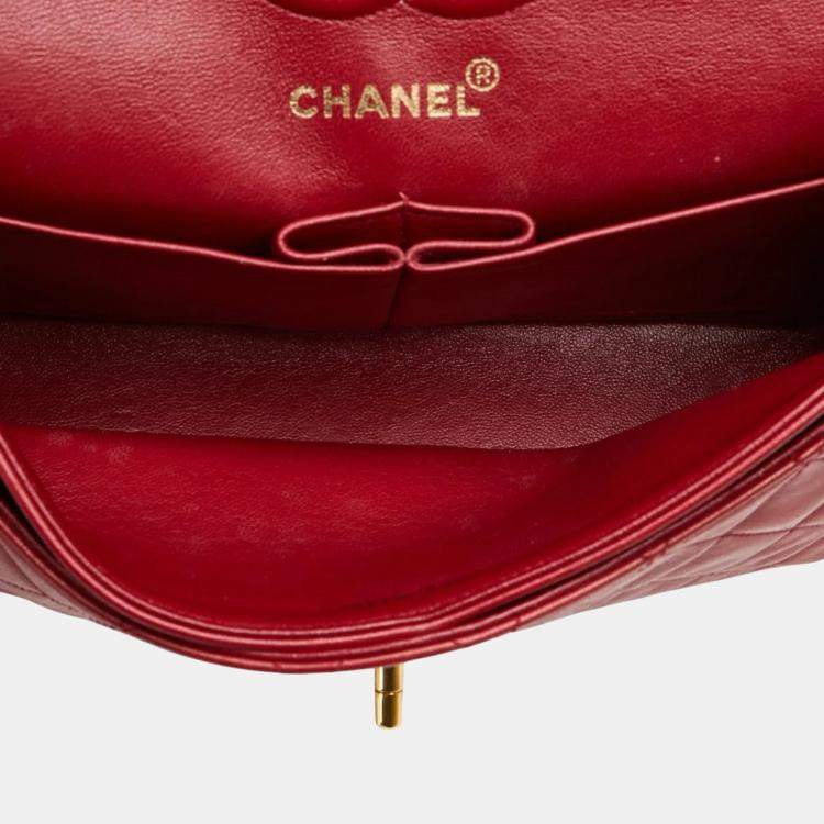 Pre Owned Chanel Matelasse 23 Double Flap Coco Mark Chain Shoulder Bag In Red Lambskin