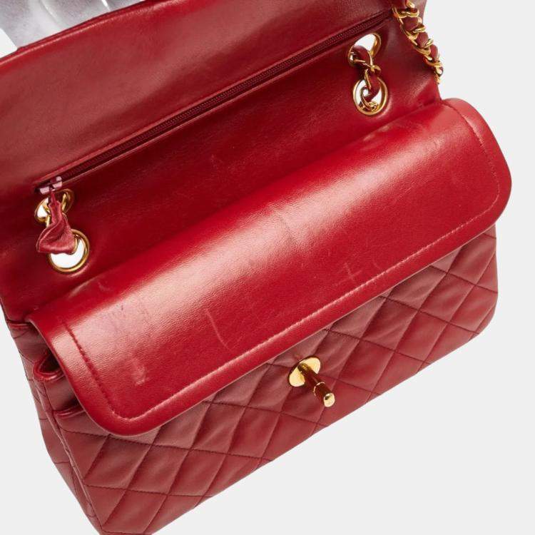 Pre Owned Chanel Matelasse 23 Double Flap Coco Mark Chain Shoulder Bag In Red Lambskin