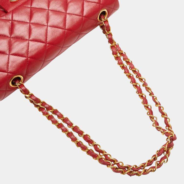 Pre Owned Chanel Matelasse 23 Double Flap Coco Mark Chain Shoulder Bag In Red Lambskin