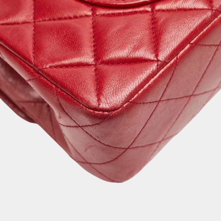 Pre Owned Chanel Matelasse 23 Double Flap Coco Mark Chain Shoulder Bag In Red Lambskin