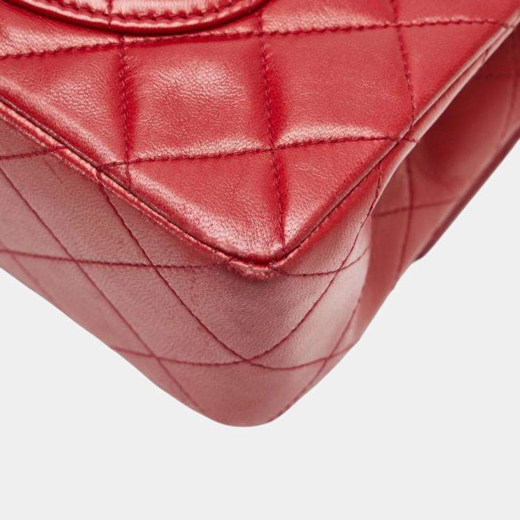 Pre Owned Chanel Matelasse 23 Double Flap Coco Mark Chain Shoulder Bag In Red Lambskin