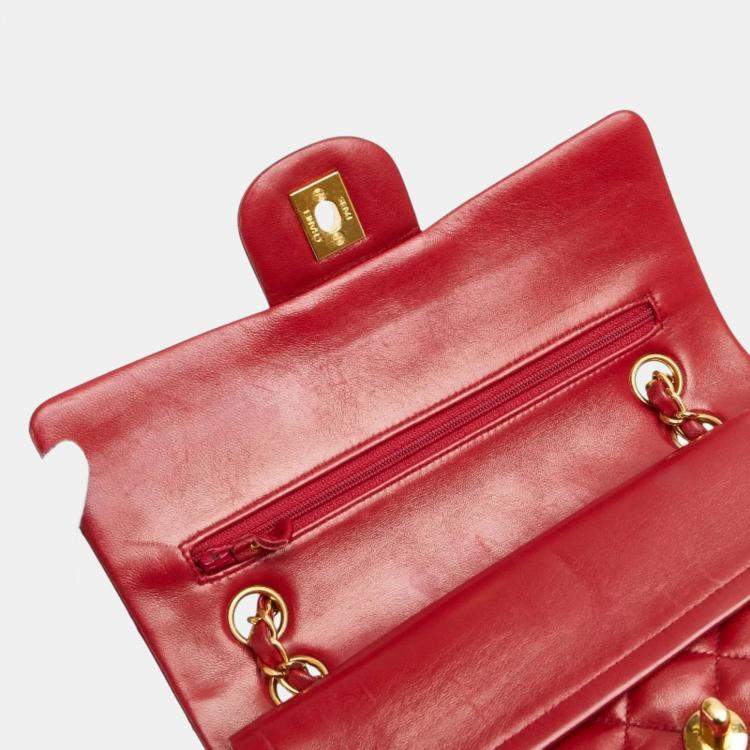 Pre Owned Chanel Matelasse 23 Double Flap Coco Mark Chain Shoulder Bag In Red Lambskin