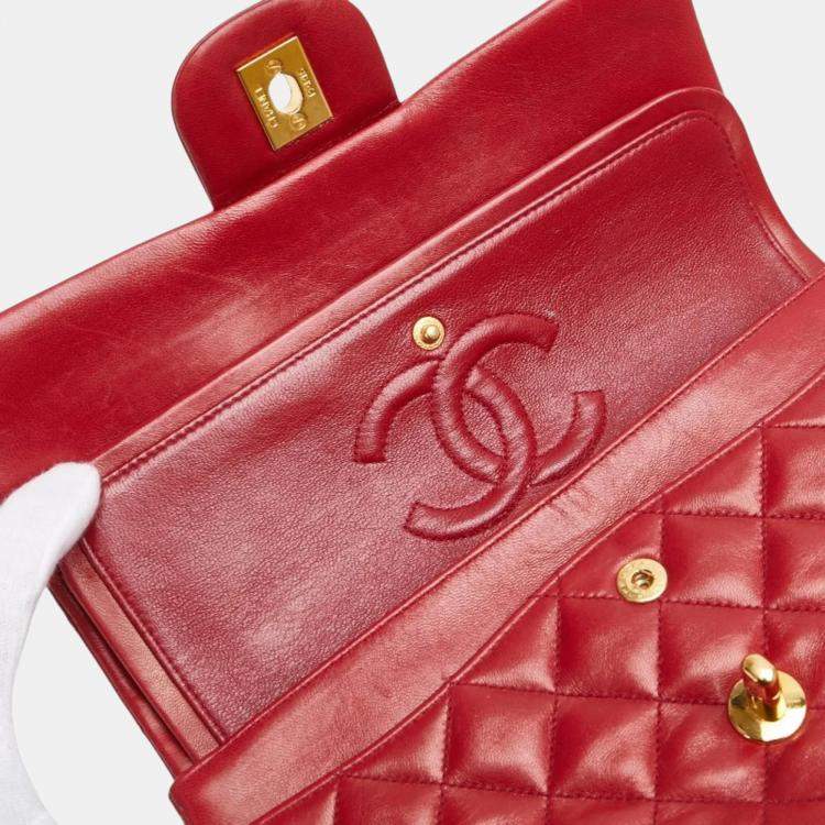 Pre Owned Chanel Matelasse 23 Double Flap Coco Mark Chain Shoulder Bag In Red Lambskin