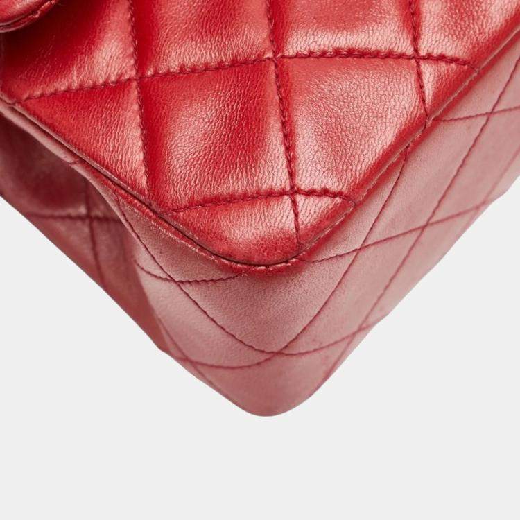 Pre Owned Chanel Matelasse 23 Double Flap Coco Mark Chain Shoulder Bag In Red Lambskin