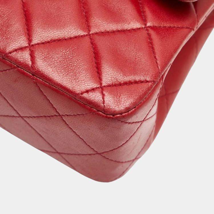 Pre Owned Chanel Matelasse 23 Double Flap Coco Mark Chain Shoulder Bag In Red Lambskin