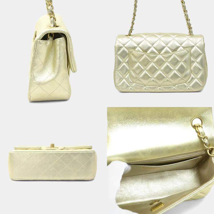 Pre Owned Chanel Gold Leather Shoulder Bag