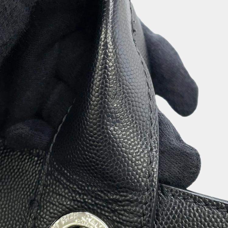 Pre Owned Chanel Deauville Coco Mark Studded Large Caviar Leather Tote Bag Black