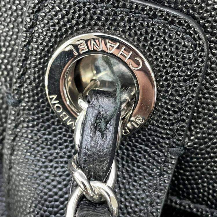 Pre Owned Chanel Deauville Coco Mark Studded Large Caviar Leather Tote Bag Black