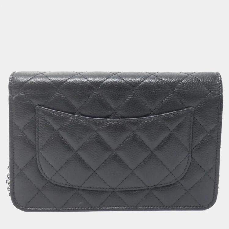 Pre Owned Chanel Timeless Classic Black Caviar Leather Wallet on Chain