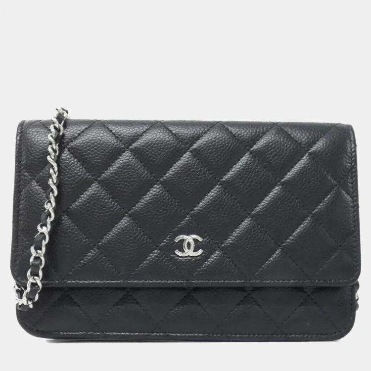 Pre Owned Chanel Timeless Classic Black Caviar Leather Wallet on Chain