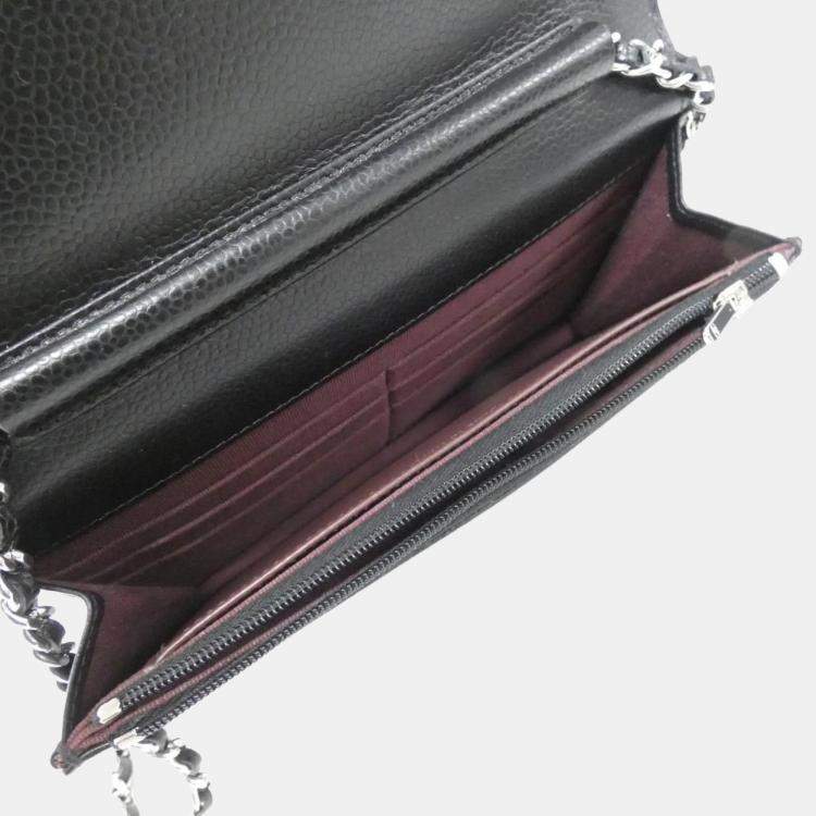 Pre Owned Chanel Timeless Classic Black Caviar Leather Wallet on Chain