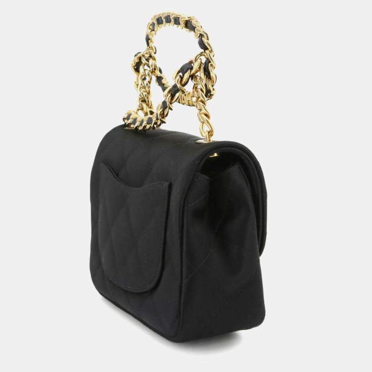 Pre Owned Chanel Matelasse Mini Black Satin Chain Shoulder Bag