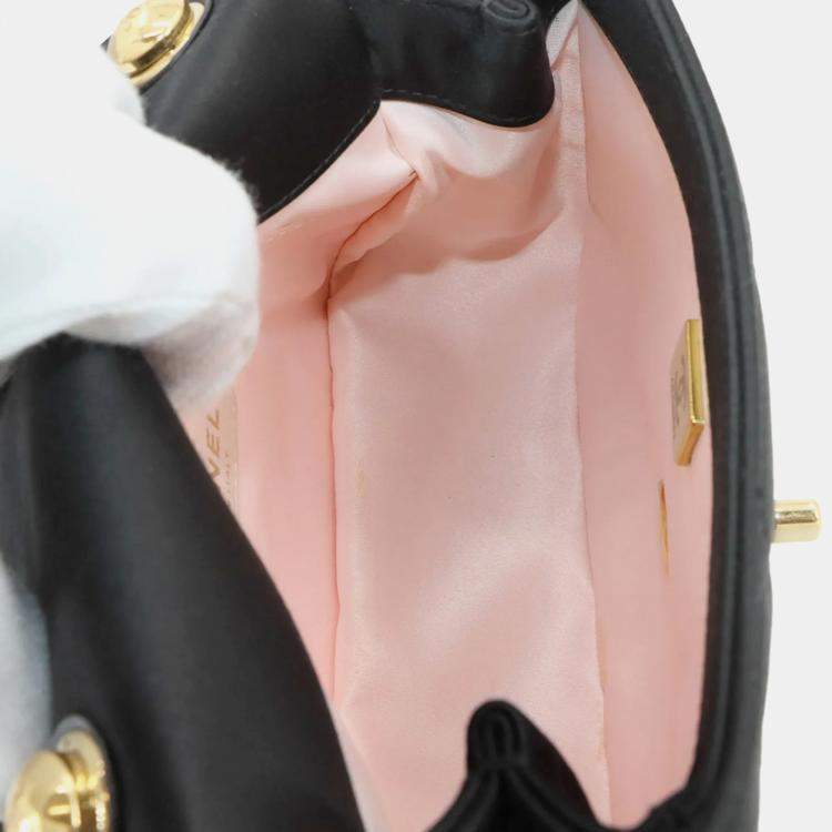 Pre Owned Chanel Matelasse Mini Black Satin Chain Shoulder Bag