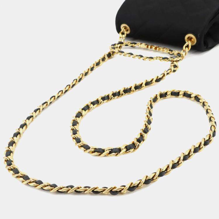 Pre Owned Chanel Matelasse Mini Black Satin Chain Shoulder Bag