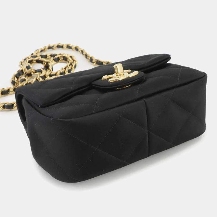 Pre Owned Chanel Matelasse Mini Black Satin Chain Shoulder Bag