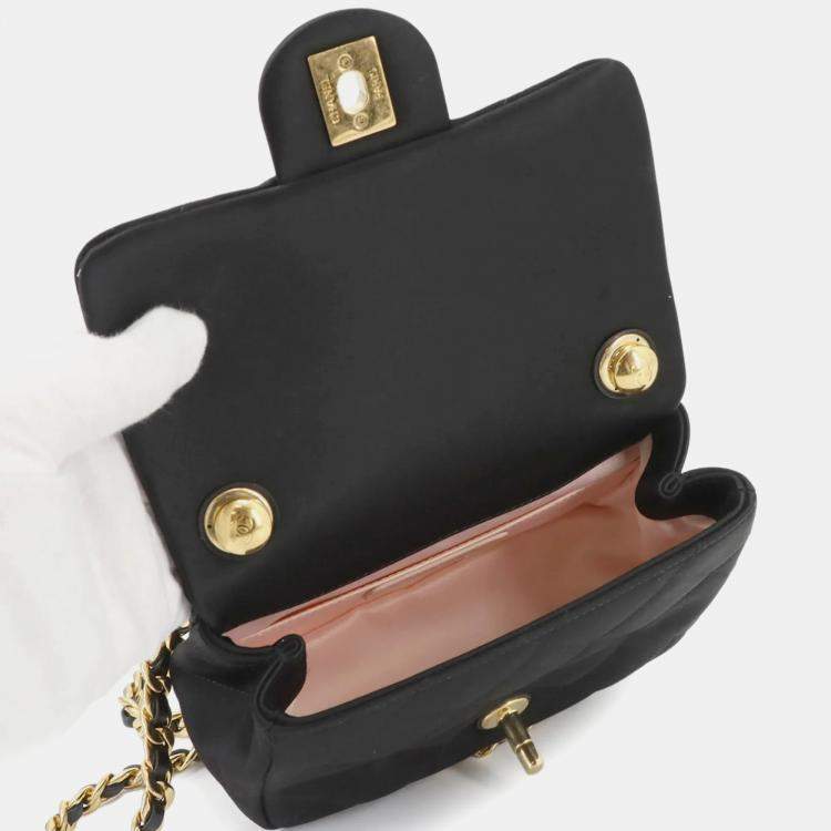 Pre Owned Chanel Matelasse Mini Black Satin Chain Shoulder Bag