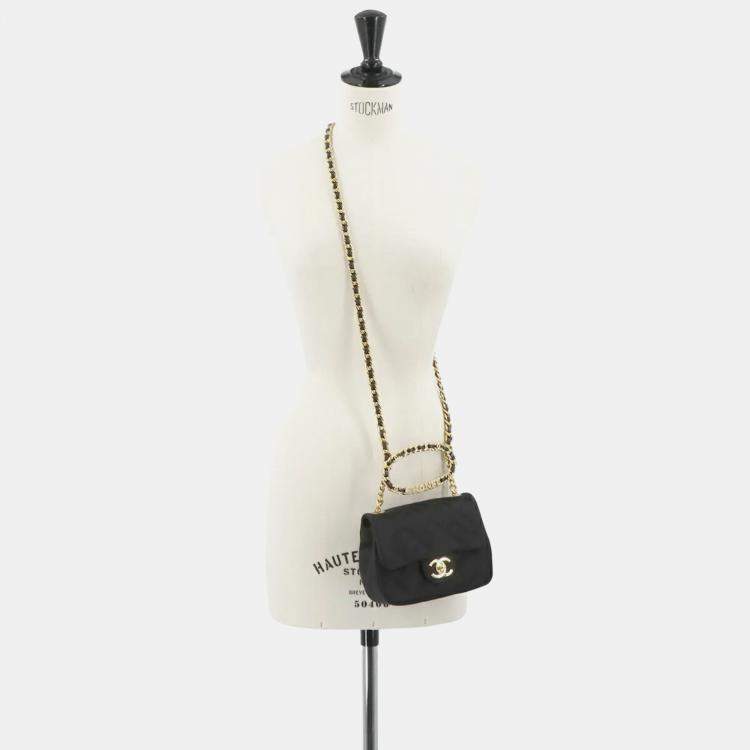 Pre Owned Chanel Matelasse Mini Black Satin Chain Shoulder Bag