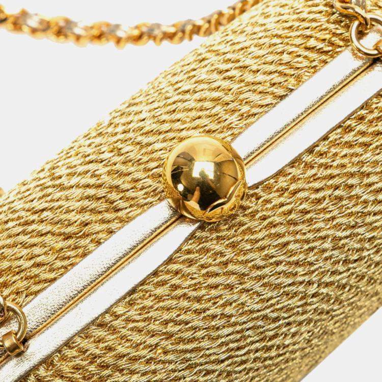 Pre Owned Chanel Coco Mark Chain One-Shoulder Bag In Gold Glitter Canvas And Leather