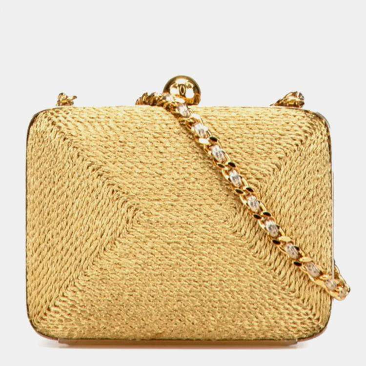 Pre Owned Chanel Coco Mark Chain One-Shoulder Bag In Gold Glitter Canvas And Leather