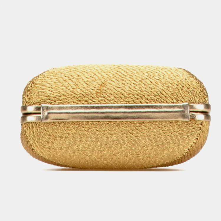 Pre Owned Chanel Coco Mark Chain One-Shoulder Bag In Gold Glitter Canvas And Leather