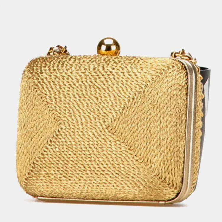 Pre Owned Chanel Coco Mark Chain One-Shoulder Bag In Gold Glitter Canvas And Leather