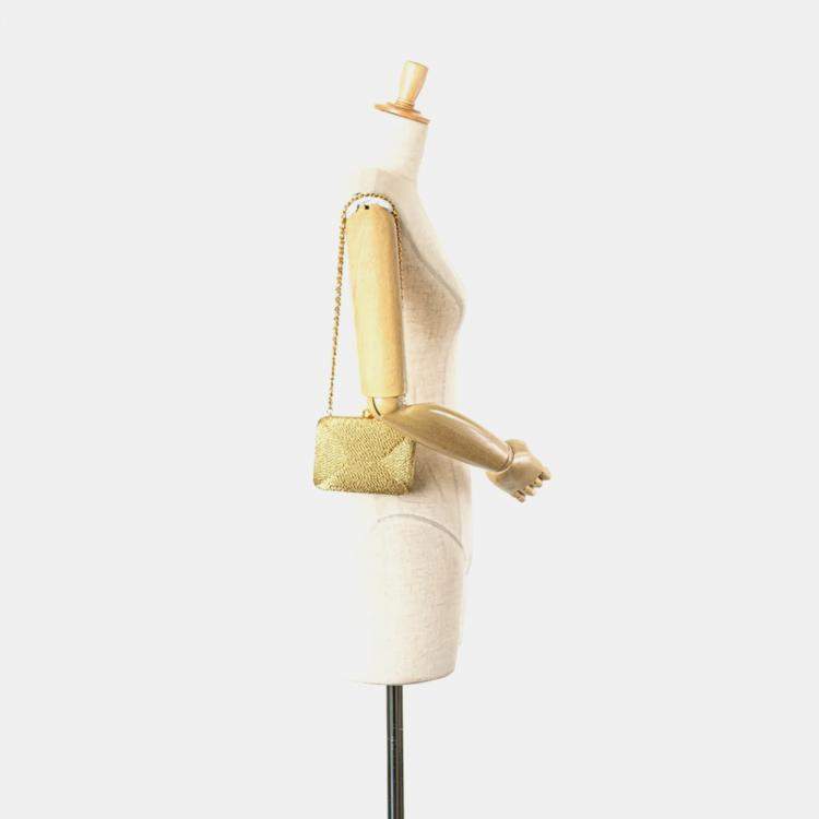 Pre Owned Chanel Coco Mark Chain One-Shoulder Bag In Gold Glitter Canvas And Leather