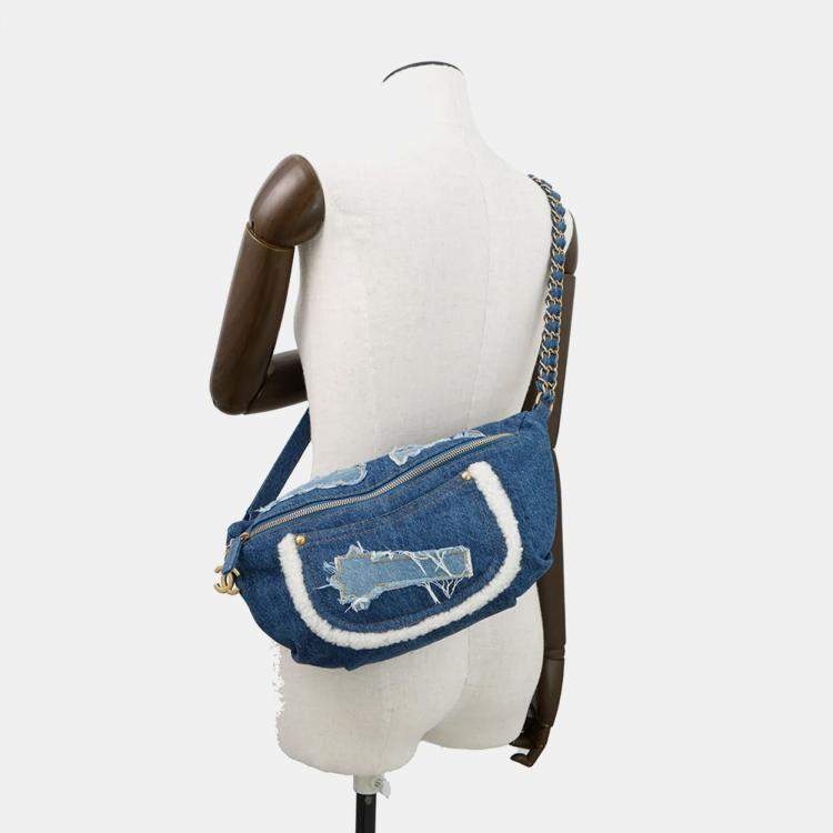 Pre Owned Chanel Blue Denim Crossbody Bag