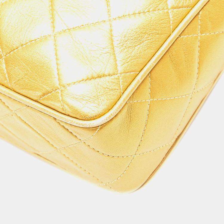 Pre Owned Chanel Matelasse Coco Mark Ball Chain Shoulder Bag In Gold Lambskin