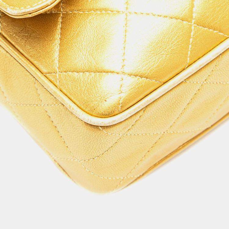Pre Owned Chanel Matelasse Coco Mark Ball Chain Shoulder Bag In Gold Lambskin