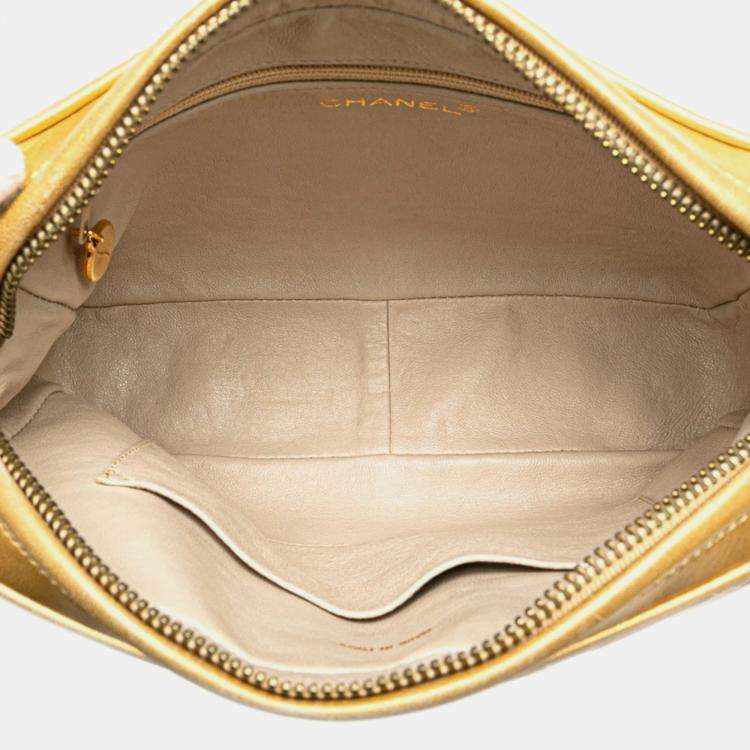 Pre Owned Chanel Matelasse Coco Mark Ball Chain Shoulder Bag In Gold Lambskin