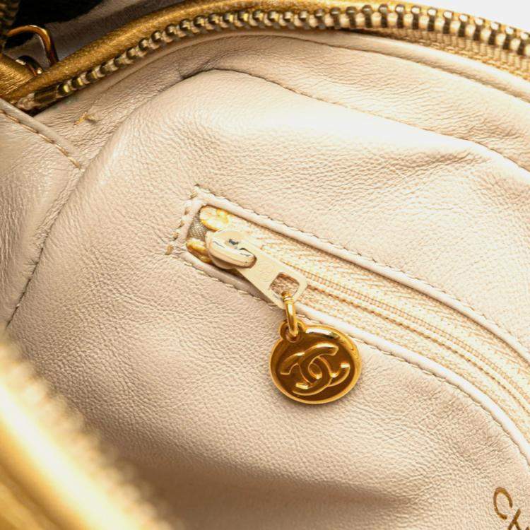 Pre Owned Chanel Matelasse Coco Mark Ball Chain Shoulder Bag In Gold Lambskin