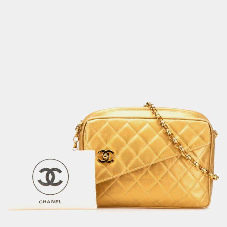 Pre Owned Chanel Matelasse Coco Mark Ball Chain Shoulder Bag In Gold Lambskin