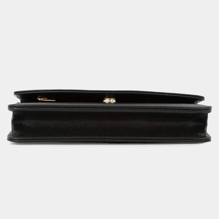 Pre Owned Chanel Coco Black Grained Calfskin Leather Wallet on Chain