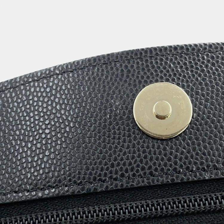 Pre Owned Chanel Coco Black Grained Calfskin Leather Wallet on Chain