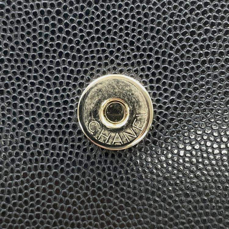 Pre Owned Chanel Coco Black Grained Calfskin Leather Wallet on Chain