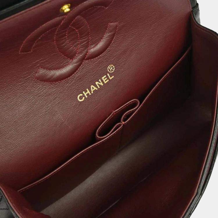 Pre Owned Chanel Black Lambskin Medium Classic Double Flap Shoulder Bag