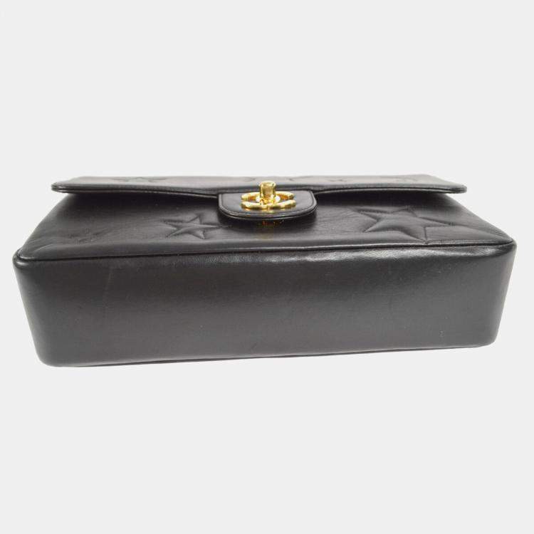 Pre Owned Chanel Black Lambskin Medium Classic Single Flap Shoulder Bag