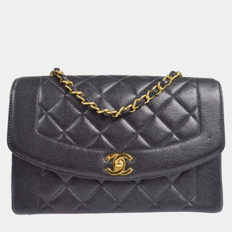Pre Owned Chanel Diana Medium Black Calfskin Leather Chain Shoulder Bag