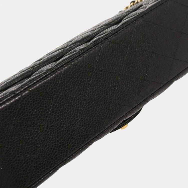 Pre Owned Chanel Classic Double Flap Medium Black Leather Shoulder Bag