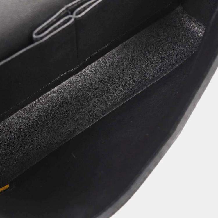 Pre Owned Chanel Classic Double Flap Medium Black Leather Shoulder Bag