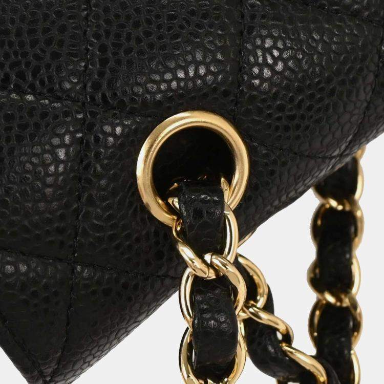 Pre Owned Chanel Classic Double Flap Medium Black Leather Shoulder Bag