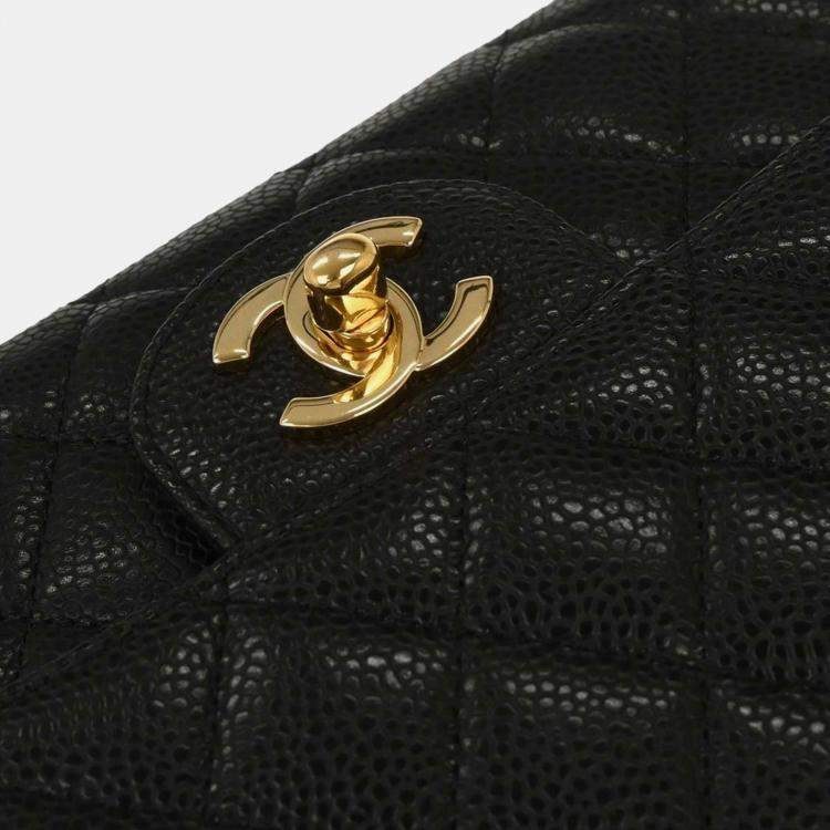 Pre Owned Chanel Classic Double Flap Medium Black Leather Shoulder Bag