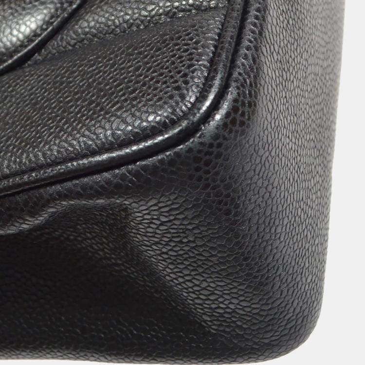 Pre Owned Chanel Mademoiselle Jumbo Black Leather Shoulder Bag