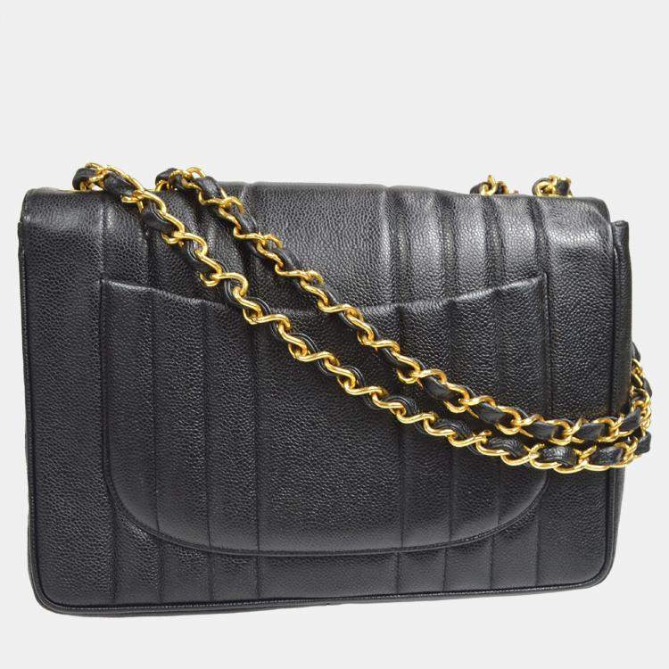 Pre Owned Chanel Mademoiselle Jumbo Black Leather Shoulder Bag