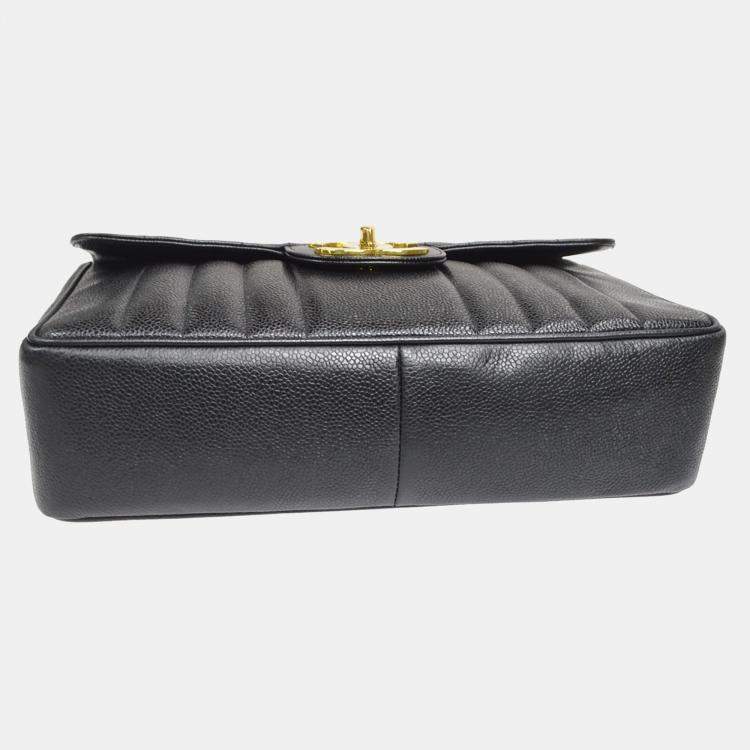 Pre Owned Chanel Mademoiselle Jumbo Black Leather Shoulder Bag