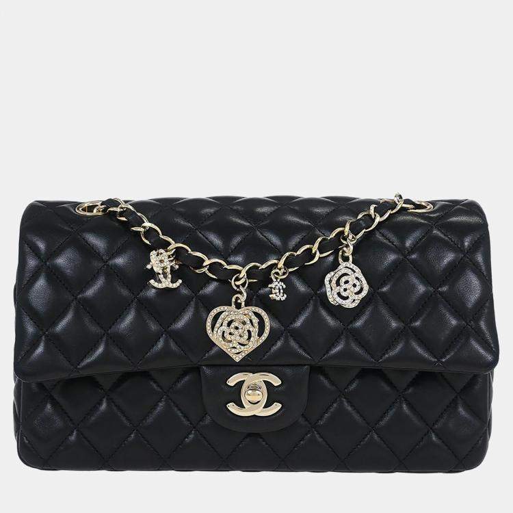 Pre Owned Chanel Single Flap Black Lambskin Leather Shoulder Bag