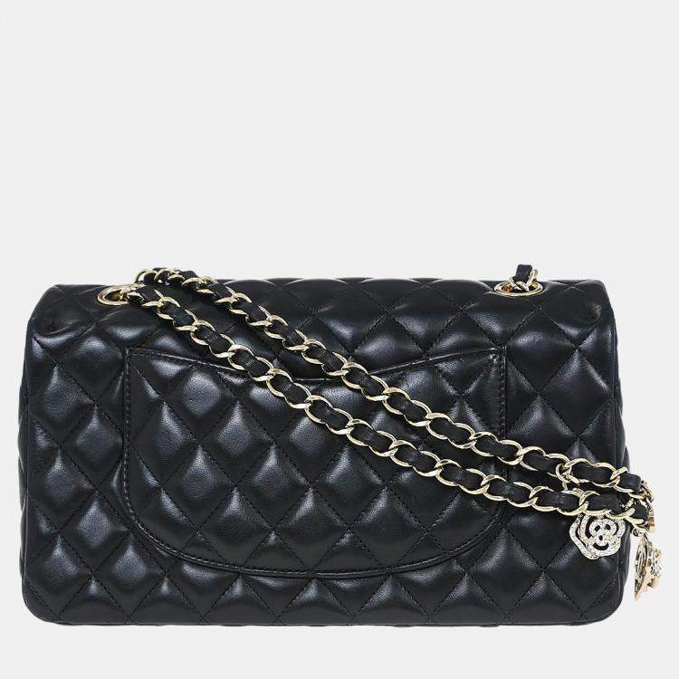 Pre Owned Chanel Single Flap Black Lambskin Leather Shoulder Bag