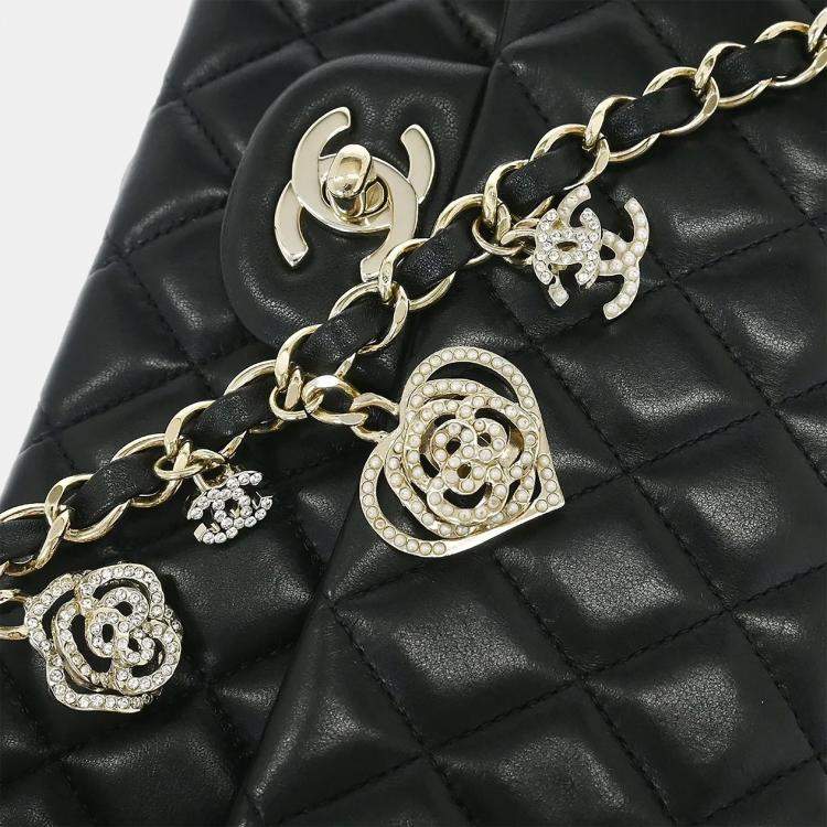 Pre Owned Chanel Single Flap Black Lambskin Leather Shoulder Bag