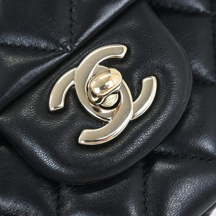 Pre Owned Chanel Single Flap Black Lambskin Leather Shoulder Bag